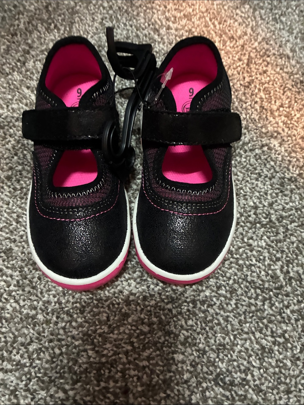 Wonder Nation Kids Black and Pink Mary Jane Sneakers size 9
